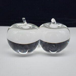Clear Glass Apples Kissing Paperweights by Ofnah 3" High